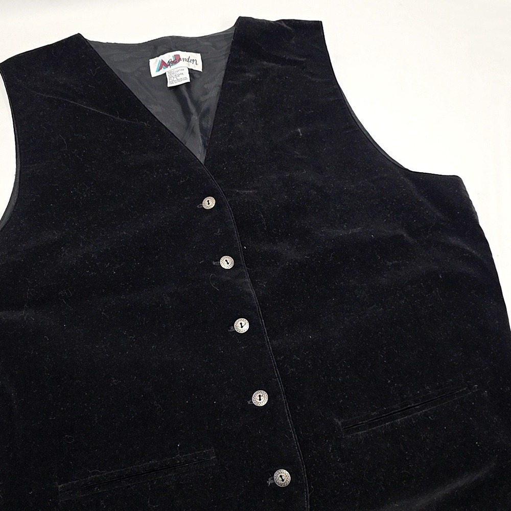 AJ Brandon Velvet Vest Women Large Black V-Neck Button Front Adjustable Back